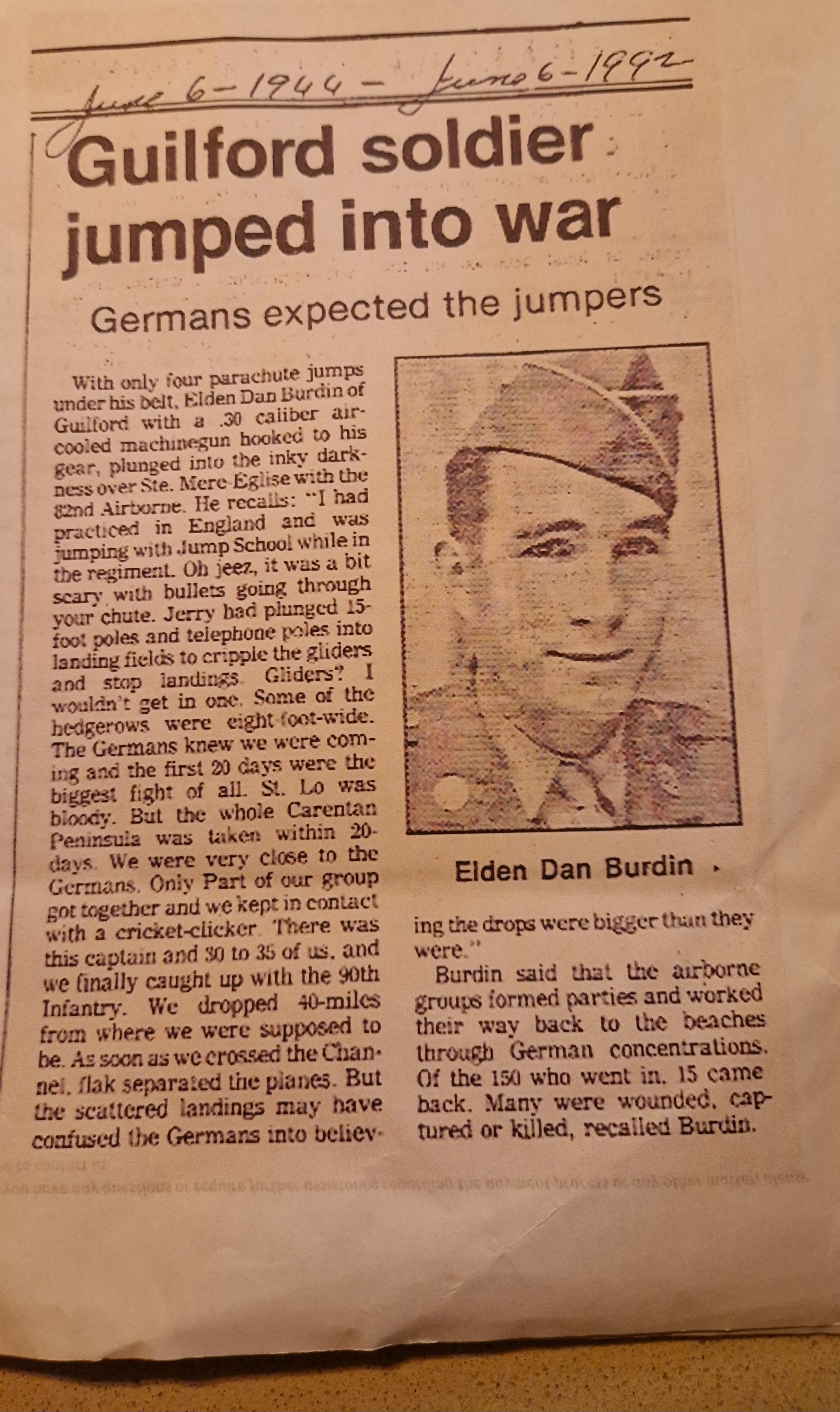 Elden Burdin 82nd Airborne 507th Parachute D-Day landings