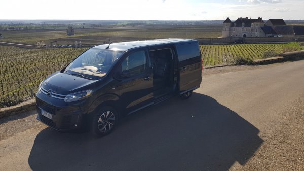 Driving through Burgundy countryside Clos Vougeot vineyards
