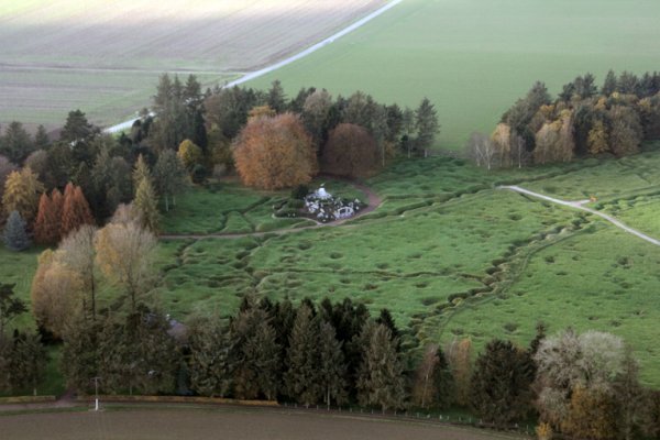 Aerial view of Beaumont-Hamel WW1 trenches Somme battlefield